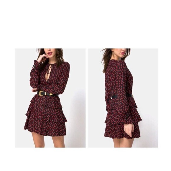 Motel Mini Dress Womens Large Multi Kepsibelle Dotty‎ Rose Tiered Summer Y2K - Picture 12 of 12